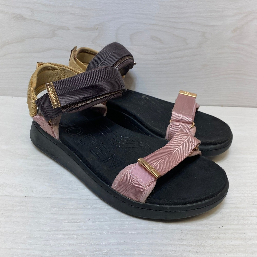 Woden Line Multi Color Strap Platform Sandals Pink Brown Tan Womens Size 37 5.5